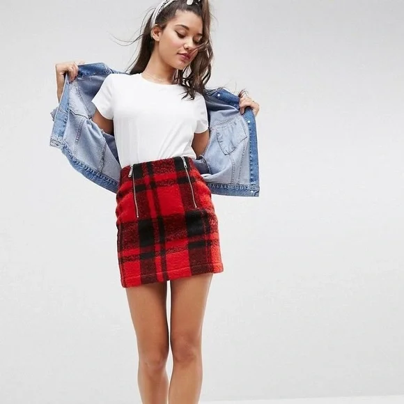 ASOS Skirts Asos Plaid Check Mini Skirt With Double Zip Detail